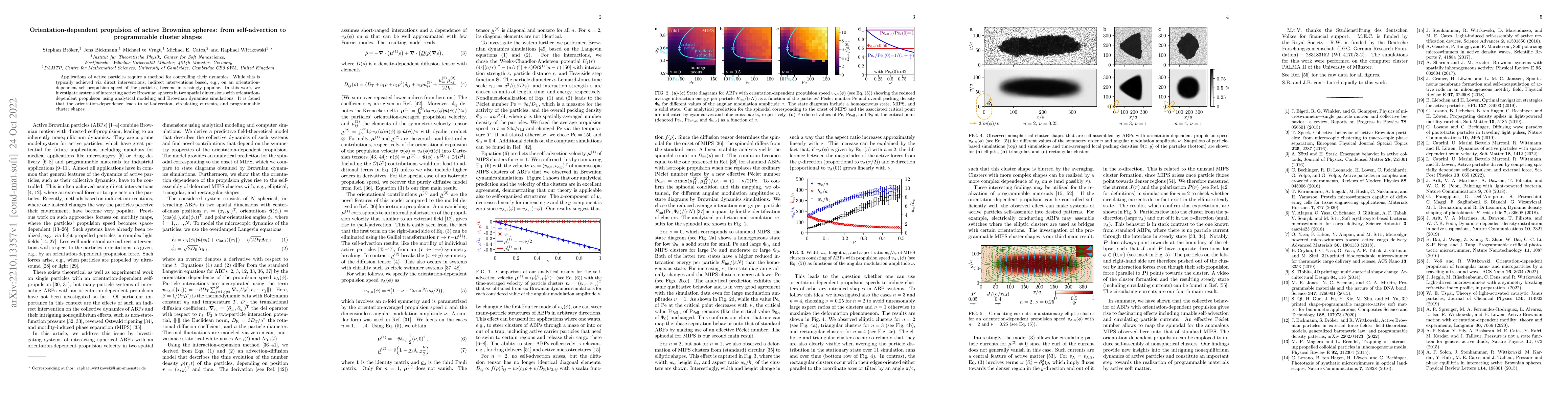 Thumbnail for Orientation-dependent propulsion of active Brownian spheres: from
  self-advection to programmable cluster shapes
