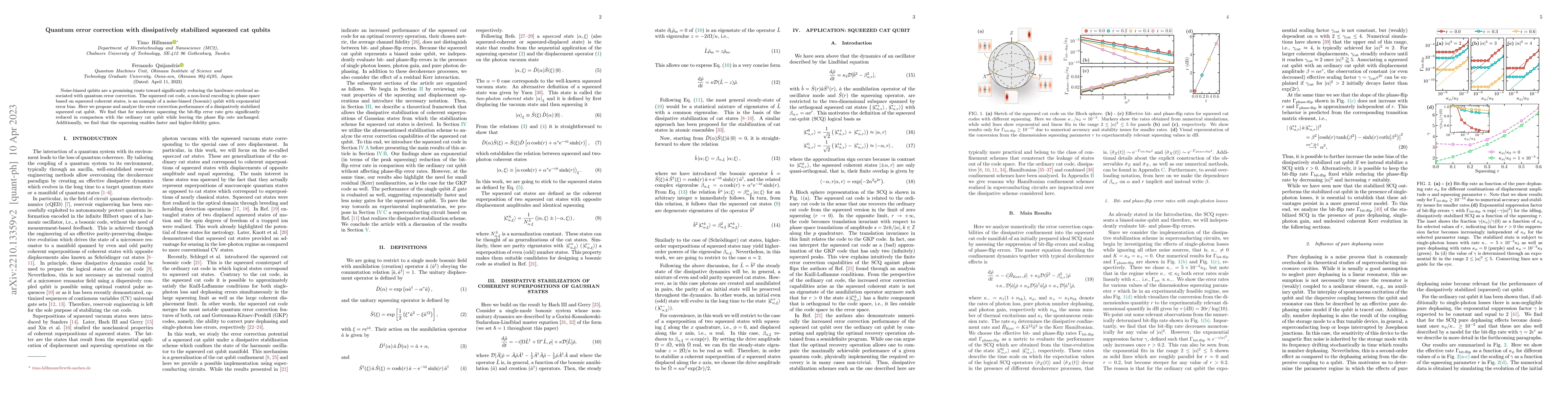 Thumbnail for Quantum error correction with dissipatively stabilized squeezed cat
  qubits