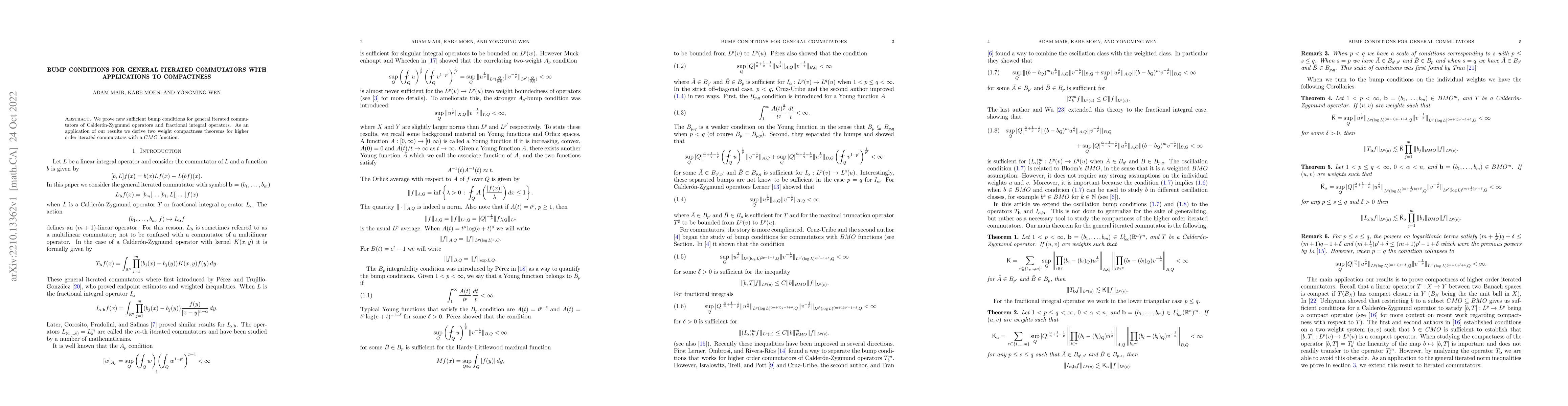 Thumbnail for Bump conditions for general iterated commutators with applications to
  compactness