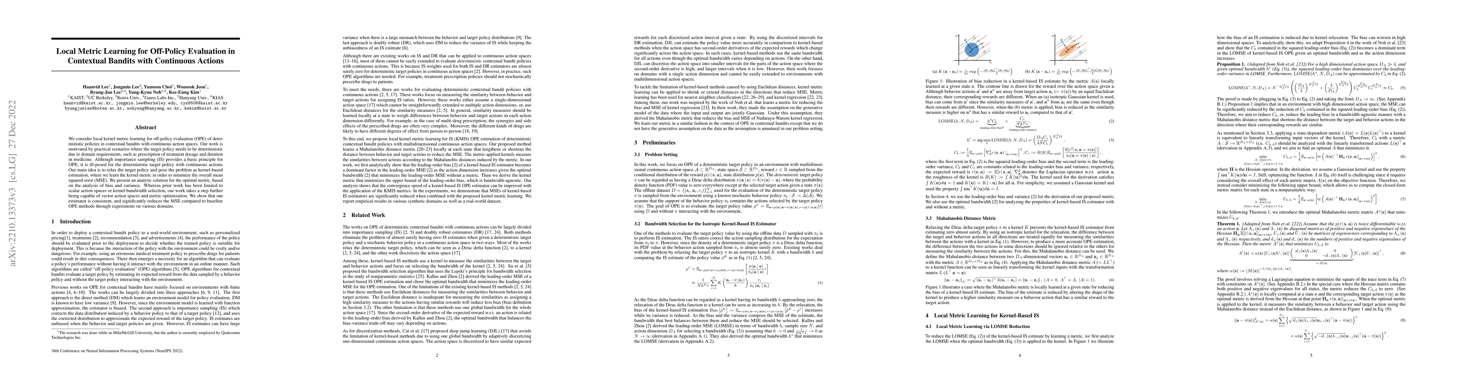Thumbnail for Local Metric Learning for Off-Policy Evaluation in Contextual Bandits
  with Continuous Actions
