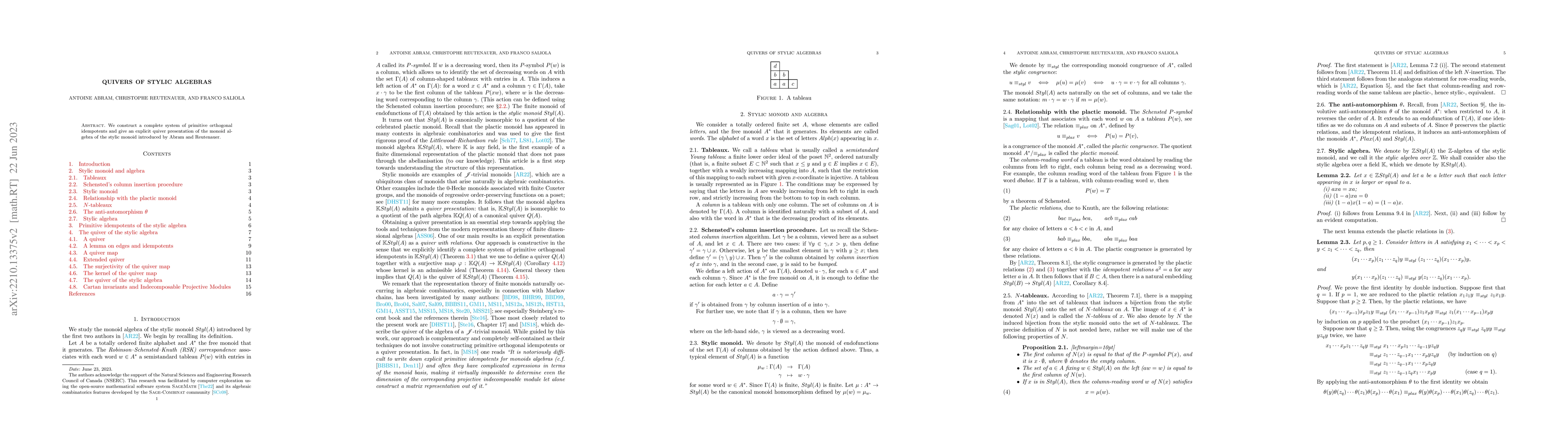 Thumbnail for Quivers of stylic algebras