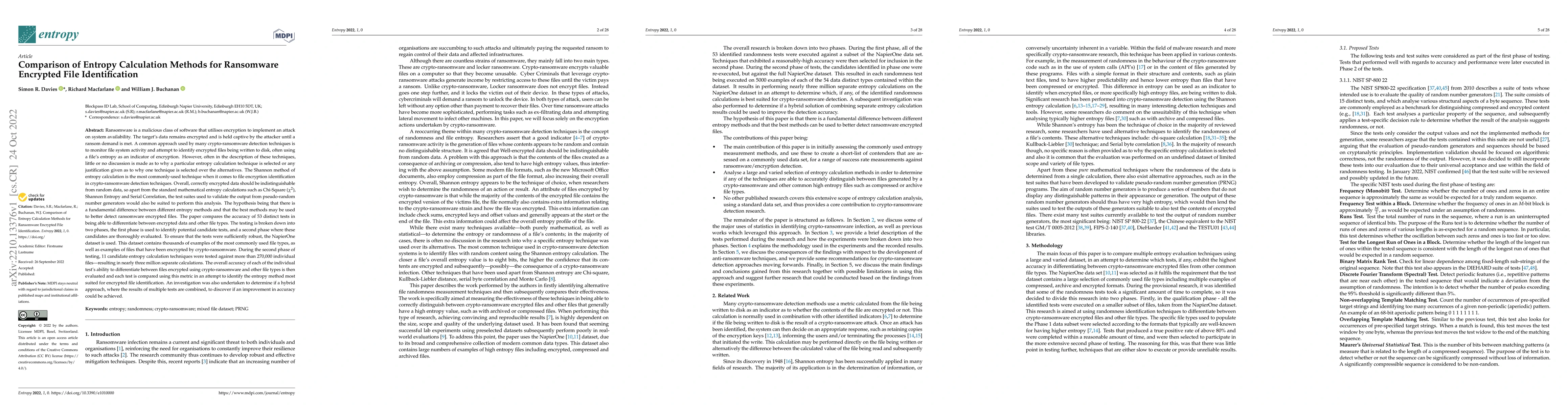 Thumbnail for Comparison of Entropy Calculation Methods for Ransomware Encrypted File
  Identification