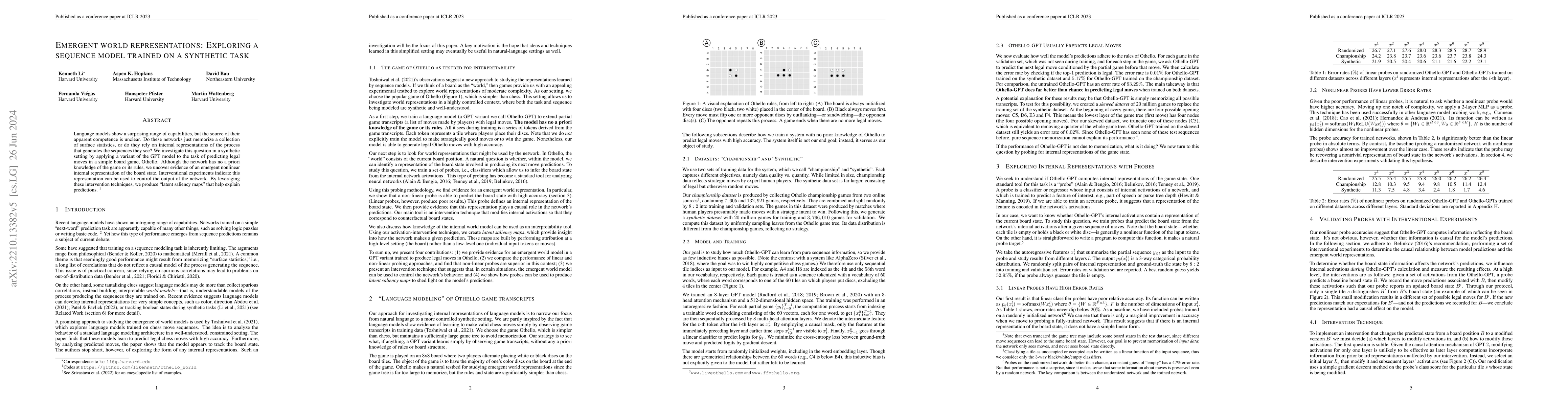 Thumbnail for Emergent World Representations: Exploring a Sequence Model Trained on a
  Synthetic Task