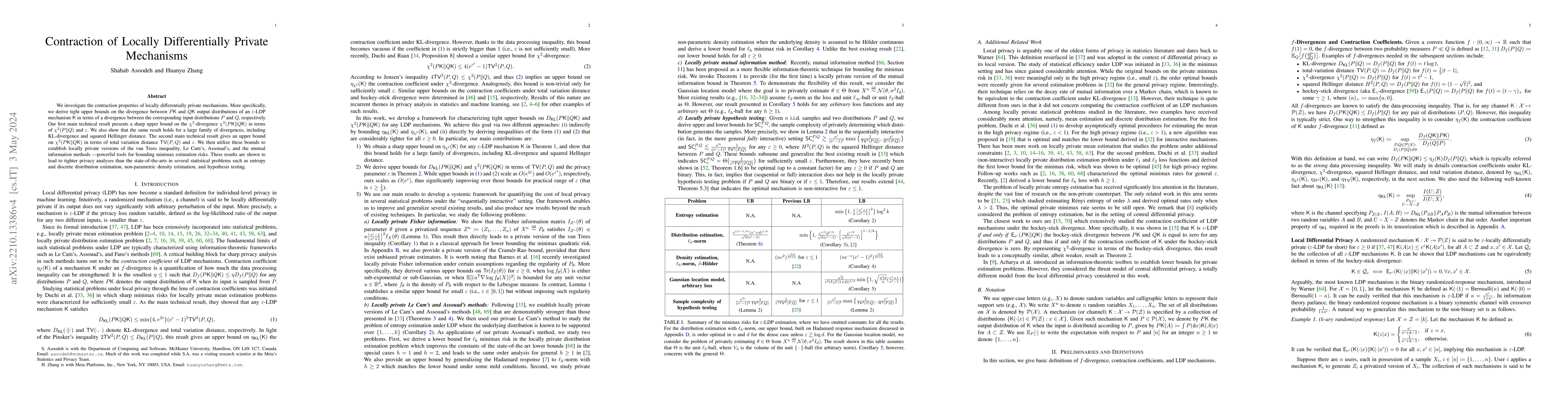 Thumbnail for Contraction of Locally Differentially Private Mechanisms