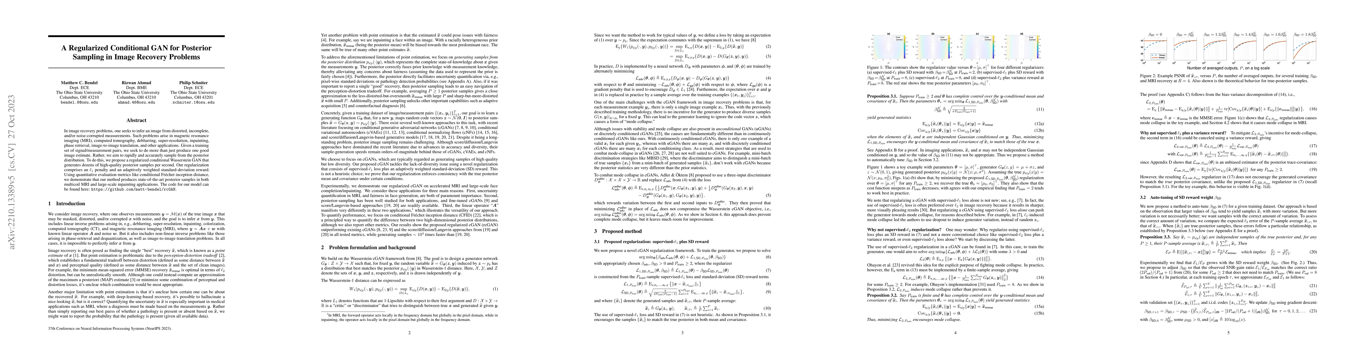 Thumbnail for A Regularized Conditional GAN for Posterior Sampling in Image Recovery
  Problems