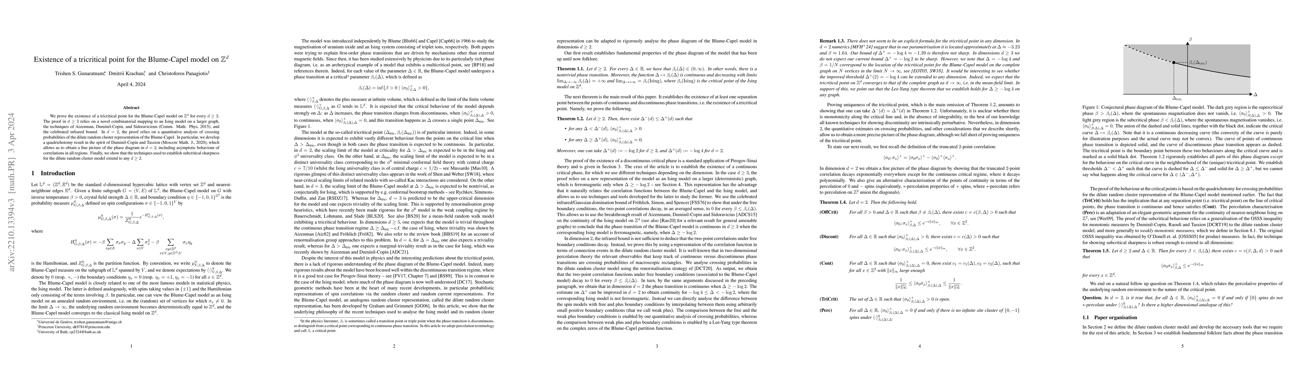 Thumbnail for Existence of a tricritical point for the Blume-Capel model on
  $\mathbb{Z}^d$
