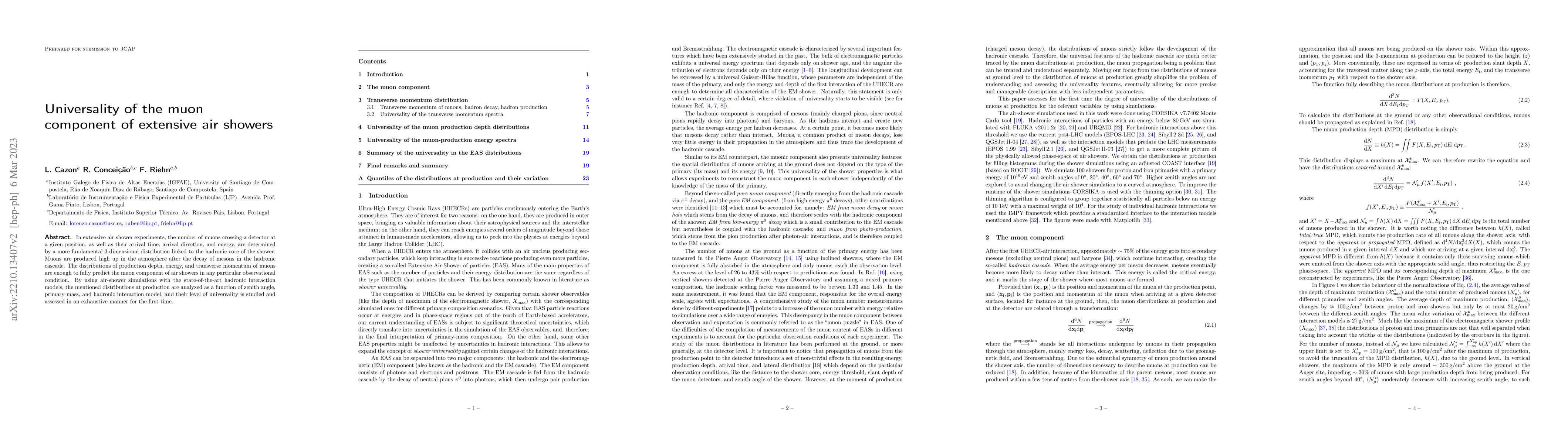 Thumbnail for Universality of the muon component of extensive air showers