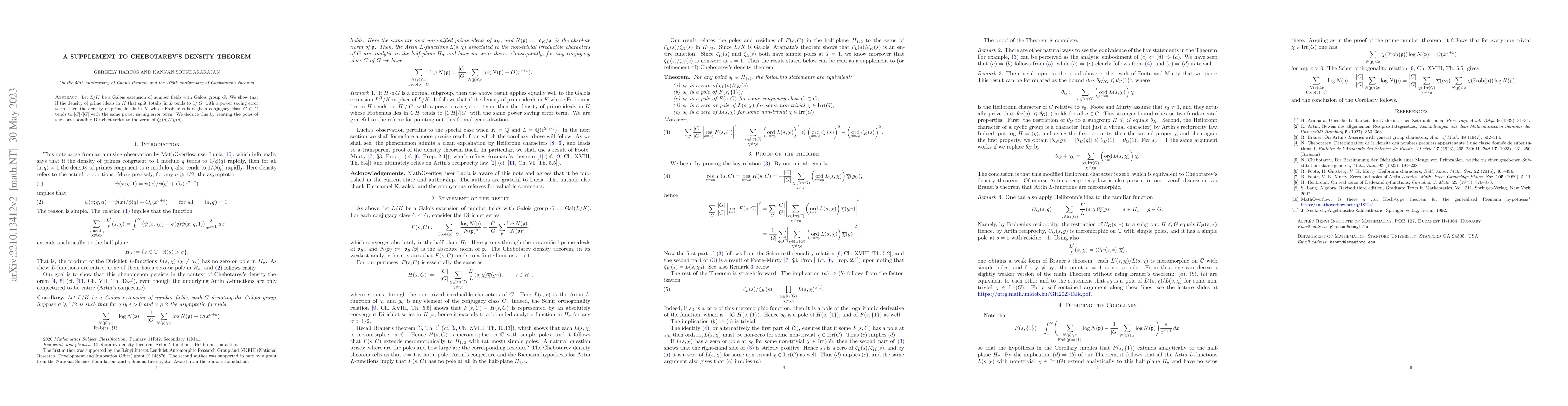 Thumbnail for A supplement to Chebotarev's density theorem