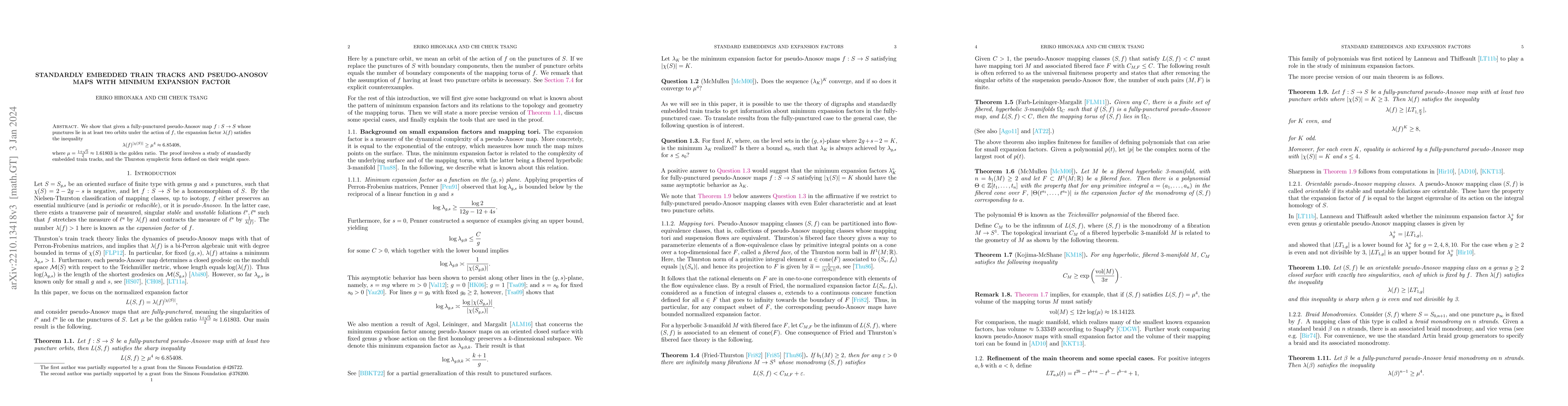Thumbnail for Standardly embedded train tracks and pseudo-Anosov maps with minimum
  expansion factor