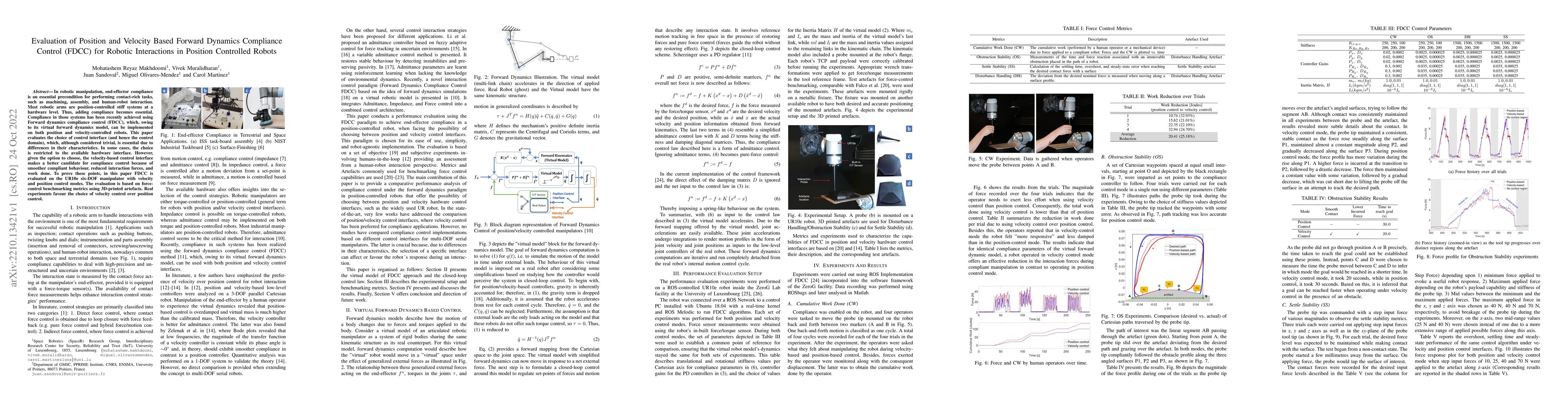 Thumbnail for Evaluation of Position and Velocity Based Forward Dynamics Compliance
  Control (FDCC) for Robotic Interactions in Position Controlled Robots