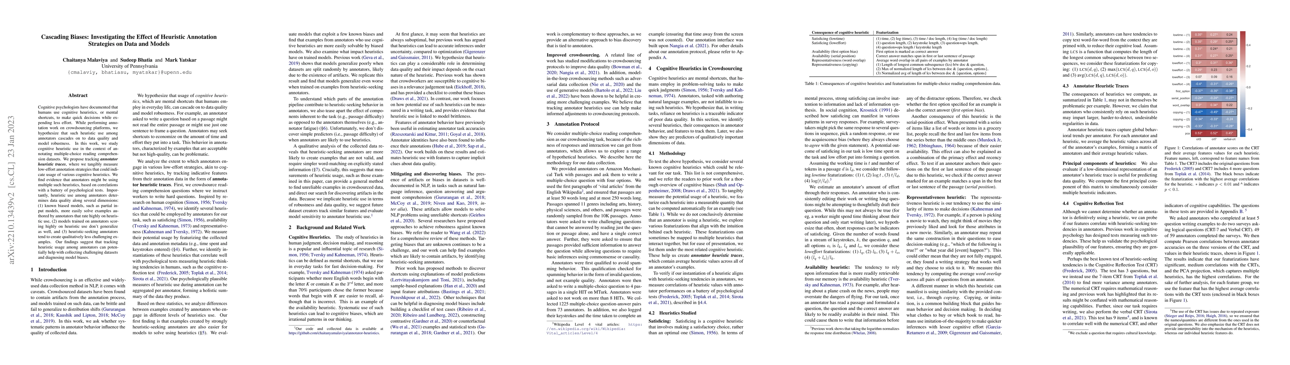 Thumbnail for Cascading Biases: Investigating the Effect of Heuristic Annotation
  Strategies on Data and Models