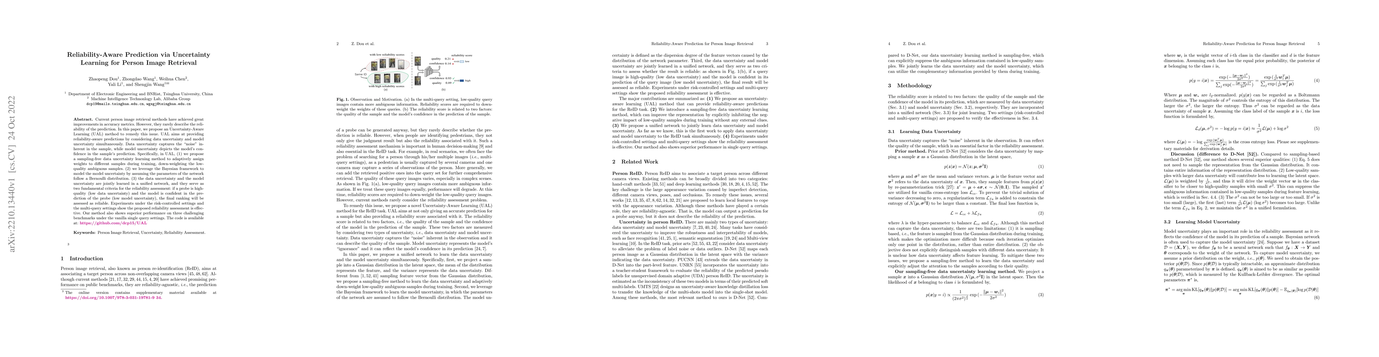 Thumbnail for Reliability-Aware Prediction via Uncertainty Learning for Person Image
  Retrieval