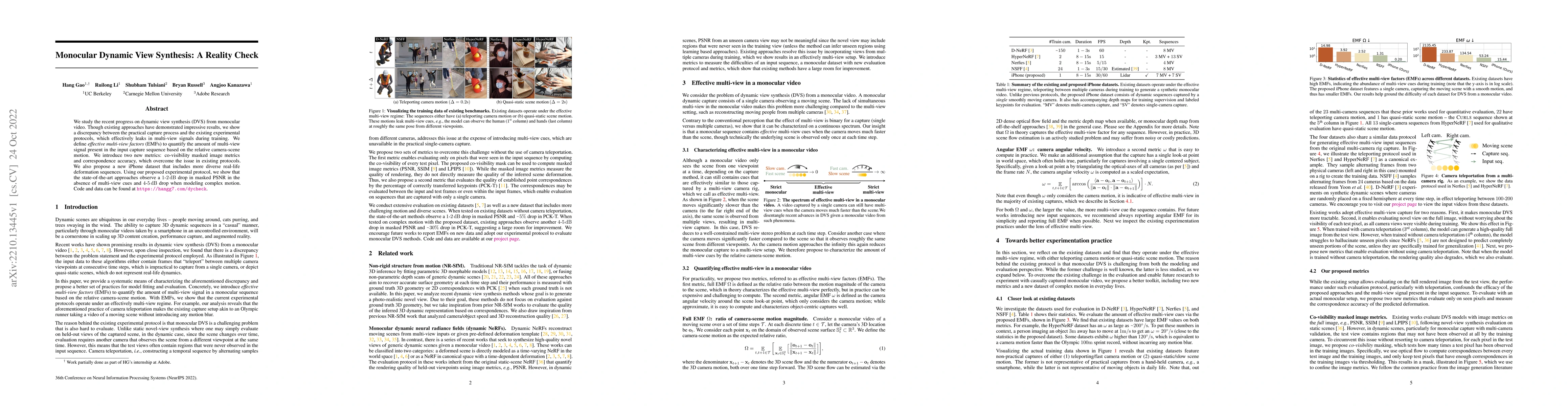 Thumbnail for Monocular Dynamic View Synthesis: A Reality Check