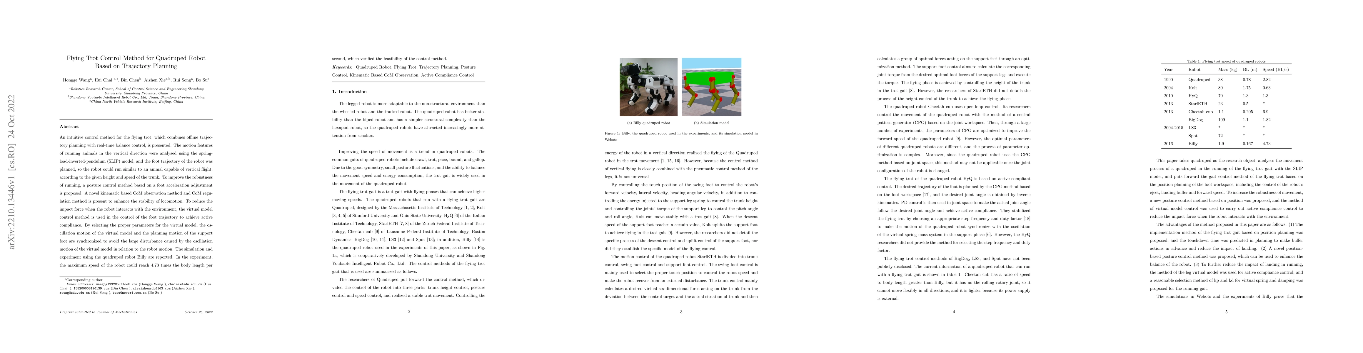 Thumbnail for Flying Trot Control Method for Quadruped Robot Based on Trajectory
  Planning