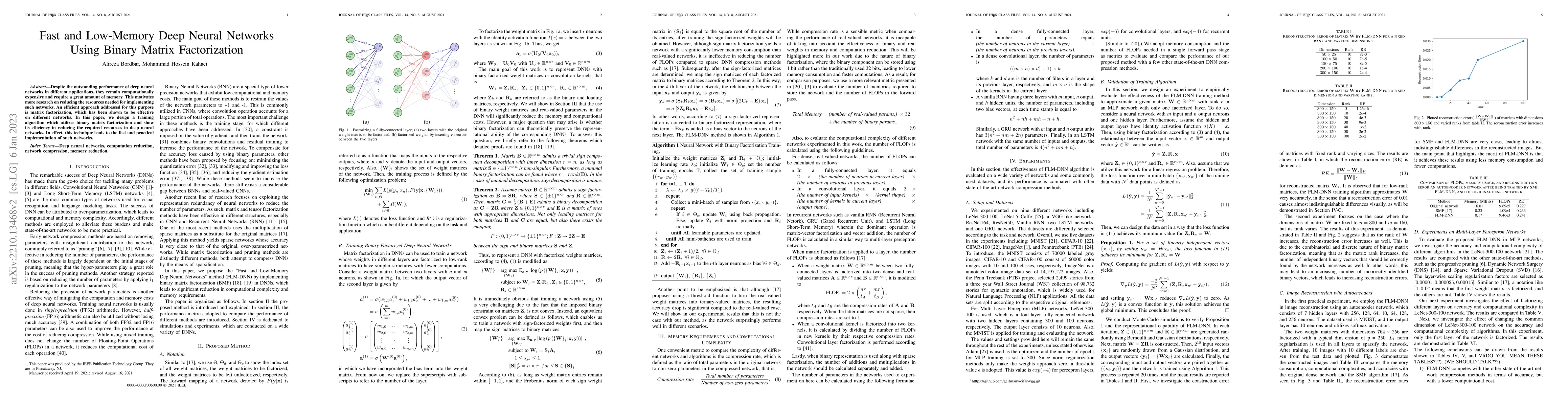 Thumbnail for Fast and Low-Memory Deep Neural Networks Using Binary Matrix
  Factorization