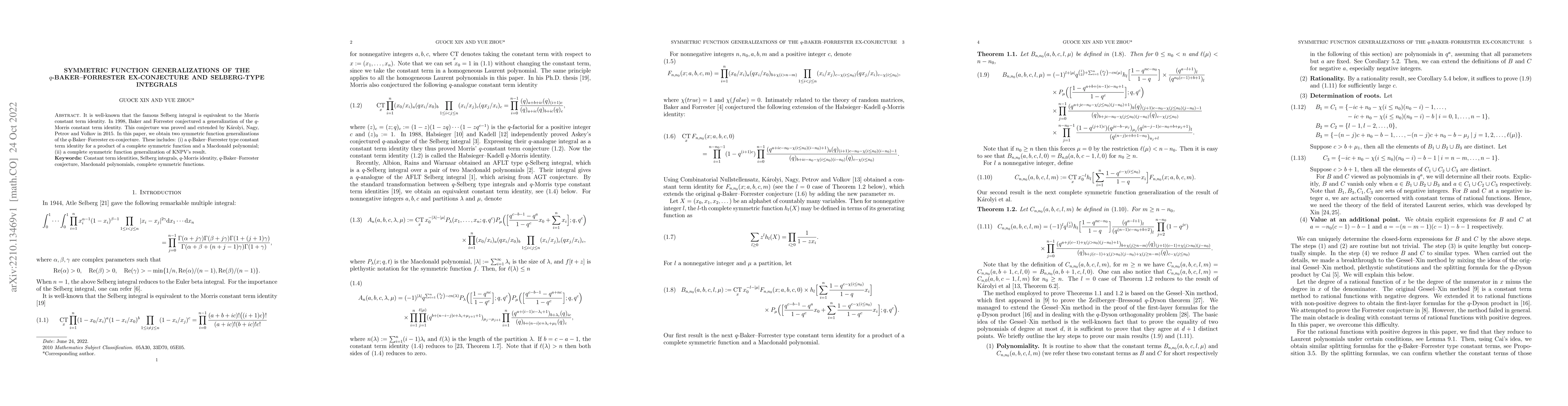 Thumbnail for Symmetric function generalizations of the $q$-Baker--Forrester
  ex-conjecture and Selberg-type integrals