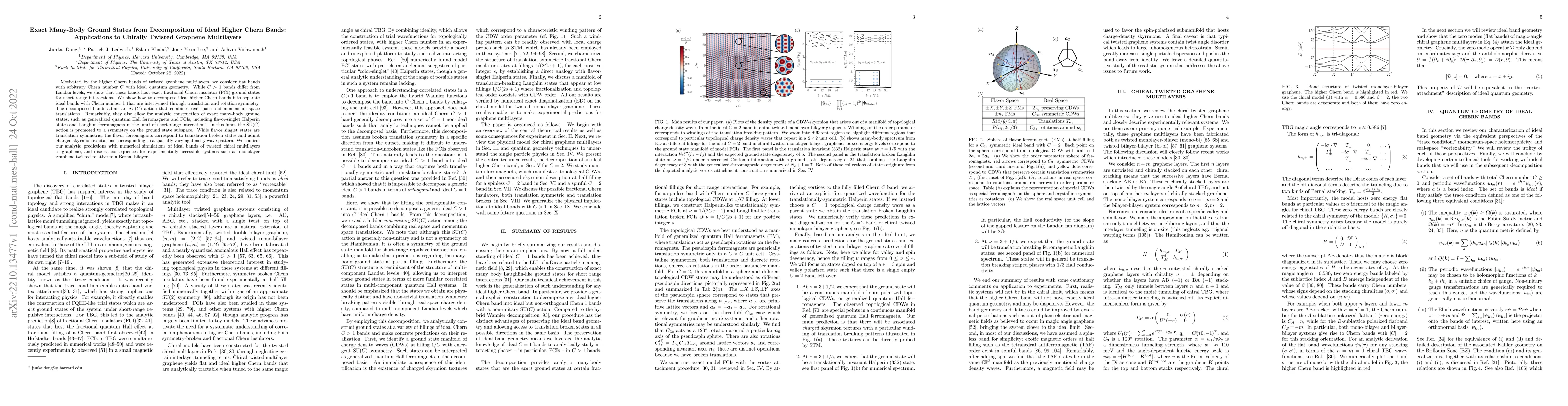 Thumbnail for Exact Many-Body Ground States from Decomposition of Ideal Higher Chern
  Bands: Applications to Chirally Twisted Graphene Multilayers