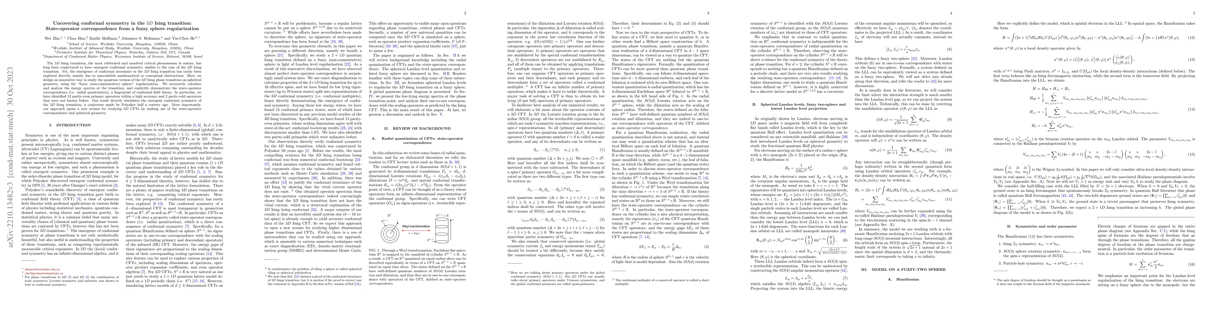 Thumbnail for Uncovering conformal symmetry in the $3D$ Ising transition:
  State-operator correspondence from a fuzzy sphere regularization