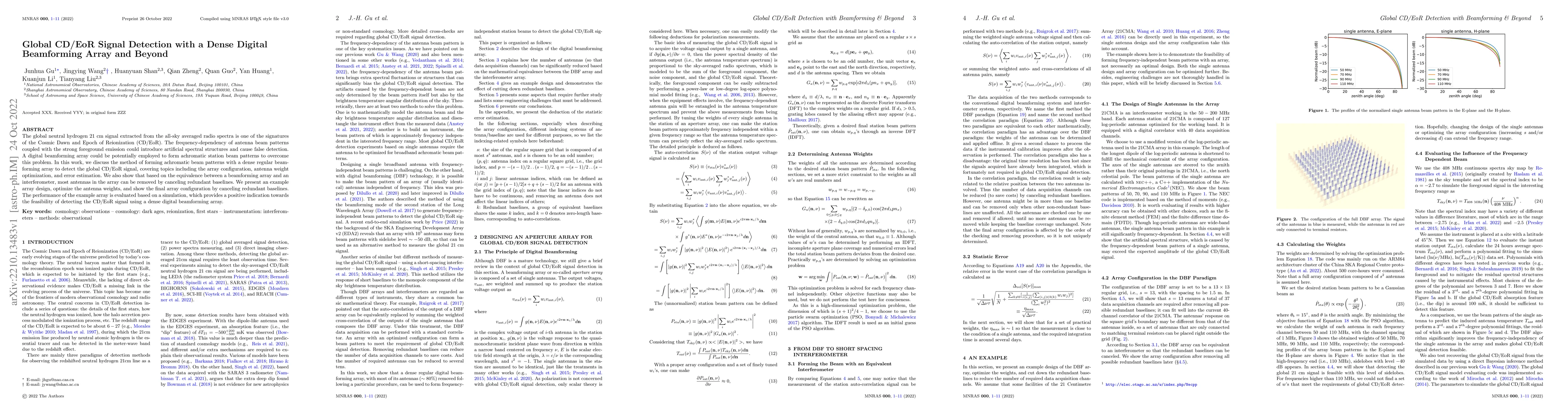 Thumbnail for Global CD/EoR Signal Detection with a Dense Digital Beamforming Array
  and Beyond