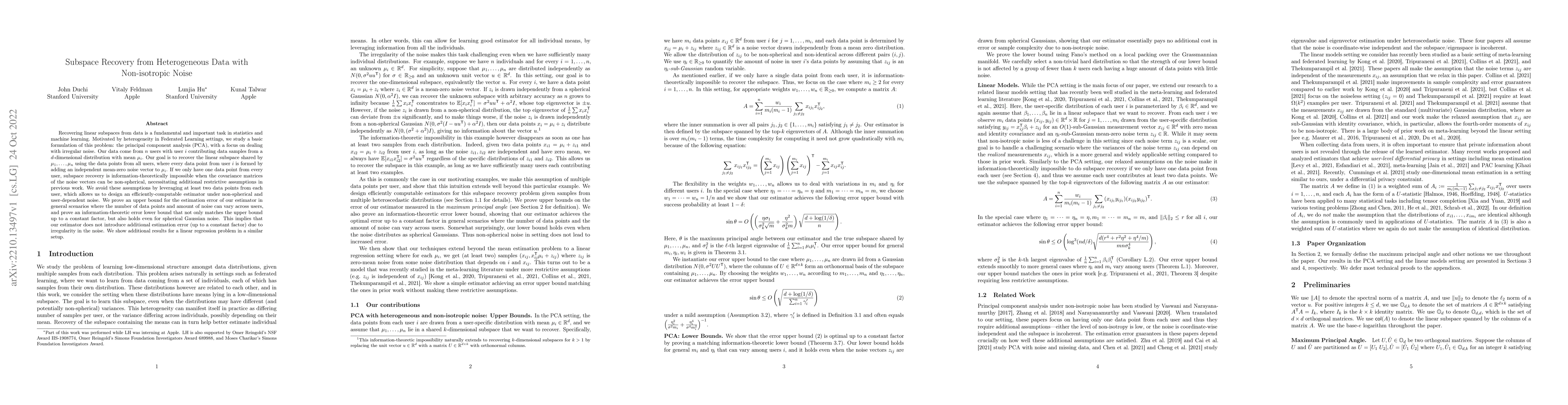 Thumbnail for Subspace Recovery from Heterogeneous Data with Non-isotropic Noise