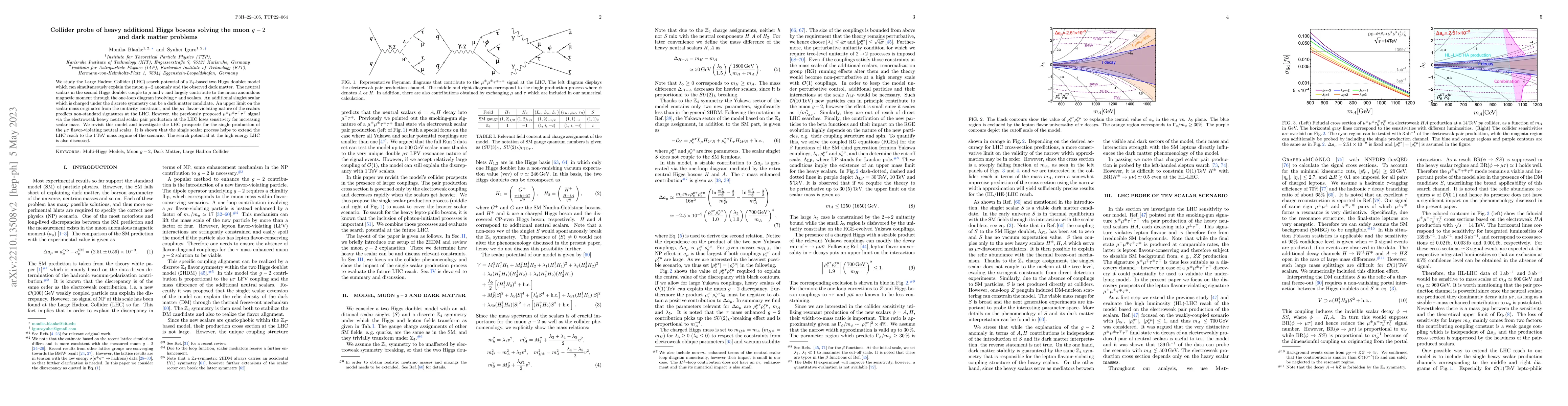 Thumbnail for Collider probe of heavy additional Higgs bosons solving the muon $g-2$
  and dark matter problems