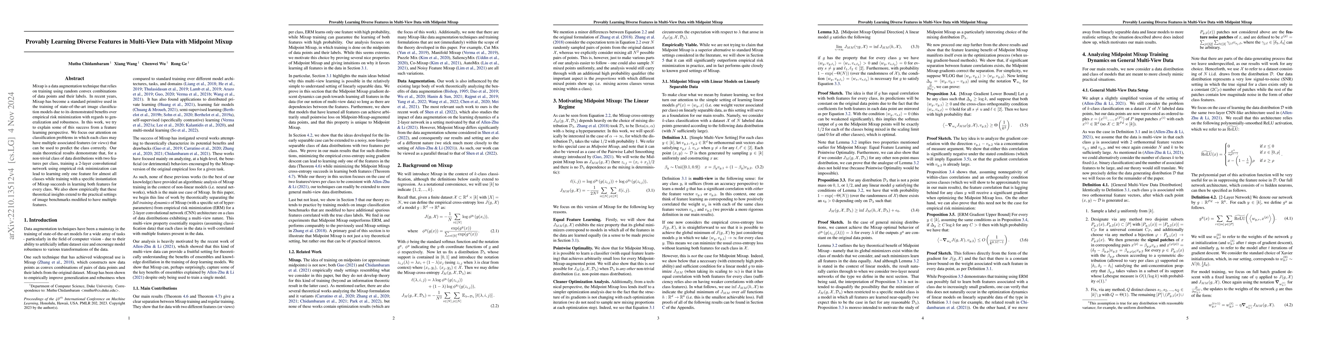 Thumbnail for Provably Learning Diverse Features in Multi-View Data with Midpoint
  Mixup