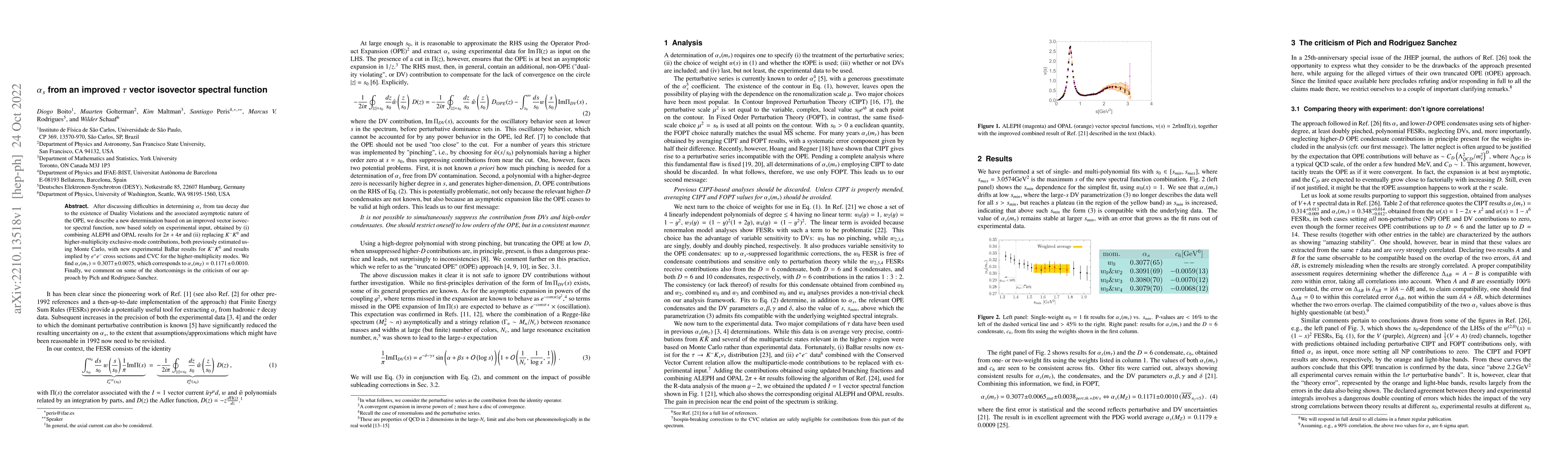 Thumbnail for $\alpha_s$ from an improved $\tau$ vector isovector spectral function