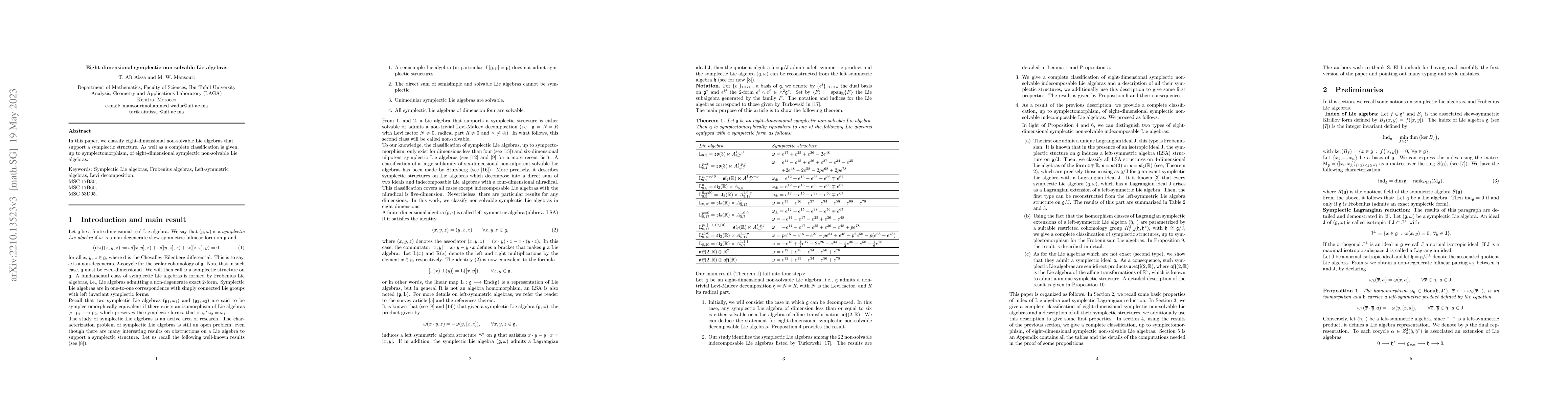 Thumbnail for Eight-dimensional symplectic non-solvable Lie algebras