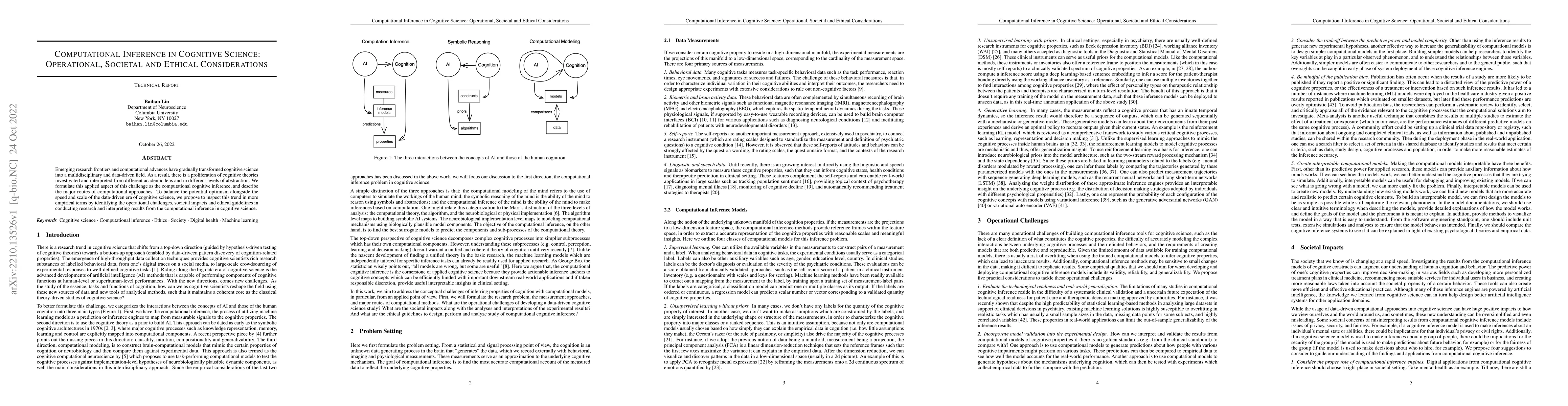 Thumbnail for Computational Inference in Cognitive Science: Operational, Societal and
  Ethical Considerations