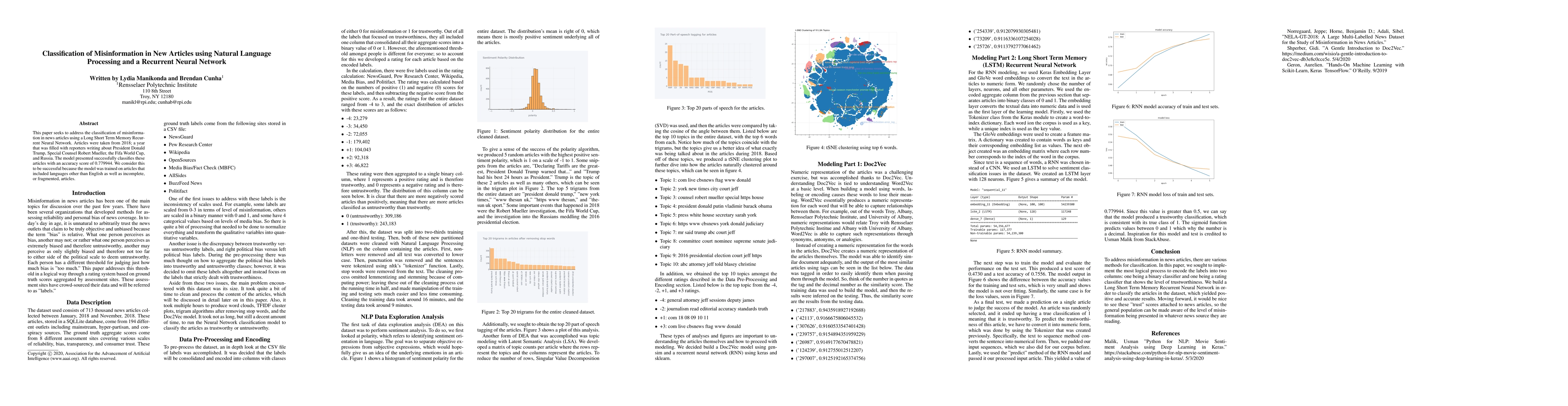 Thumbnail for Classification of Misinformation in New Articles using Natural Language
  Processing and a Recurrent Neural Network