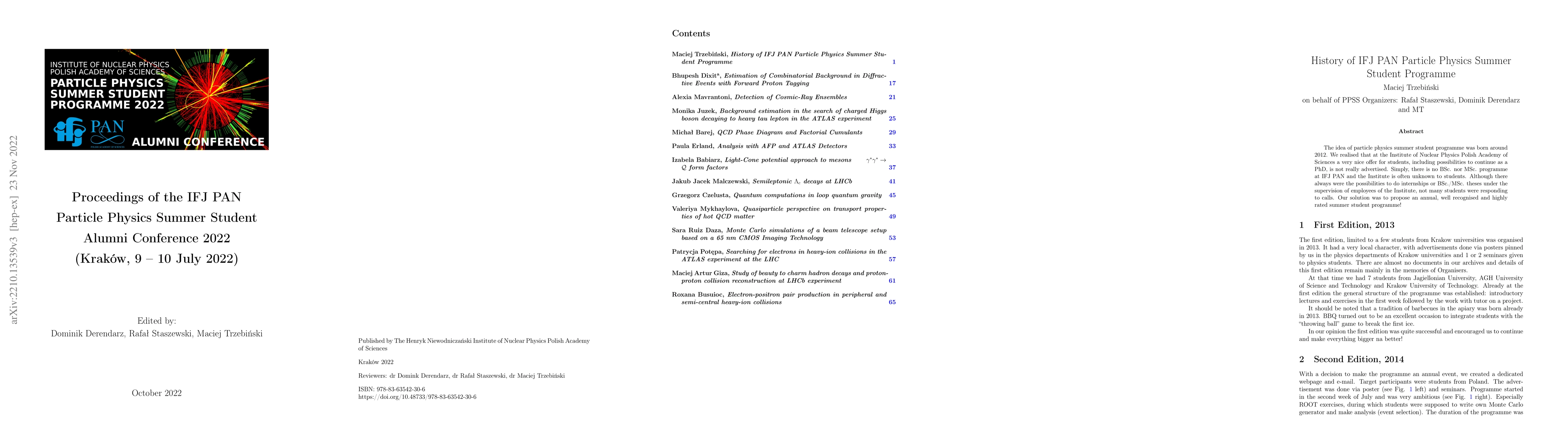 Thumbnail for Proceedings of the IFJ PAN Particle Physics Summer Student Alumni
  Conference 2022