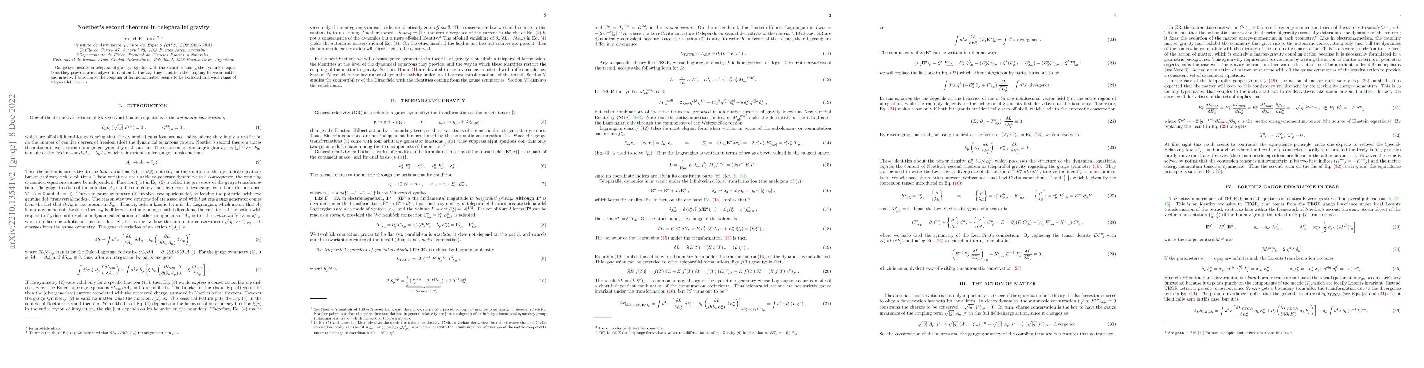 Thumbnail for Noether's second theorem in teleparallel gravity
