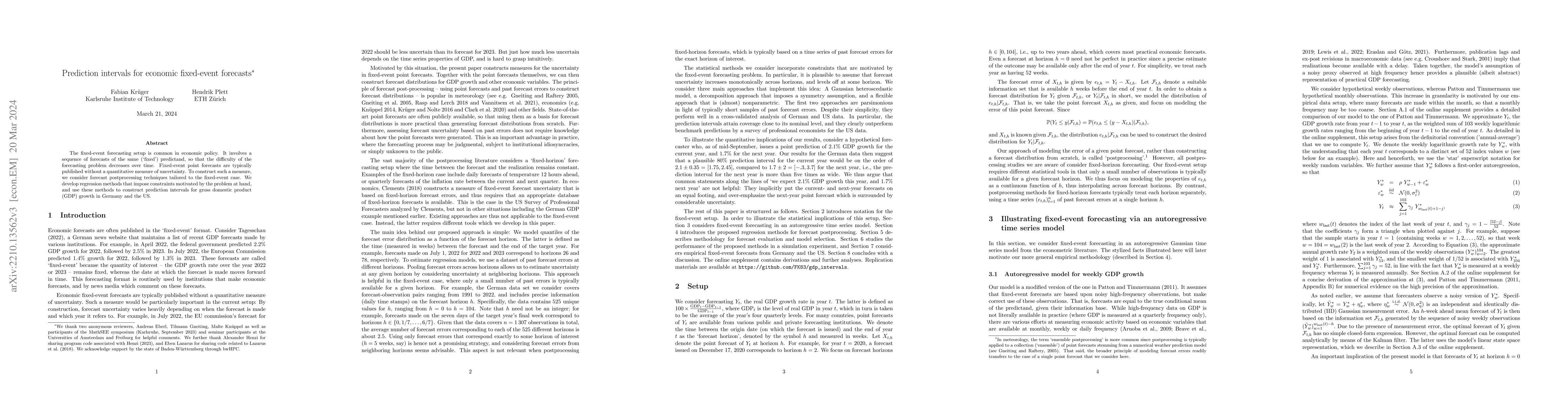 Thumbnail for Prediction intervals for economic fixed-event forecasts