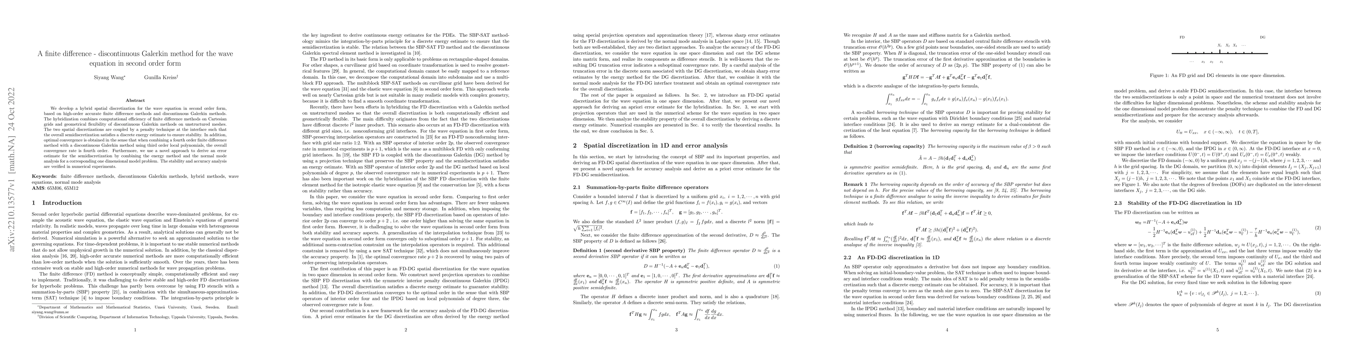 Thumbnail for A finite difference - discontinuous Galerkin method for the wave
  equation in second order form