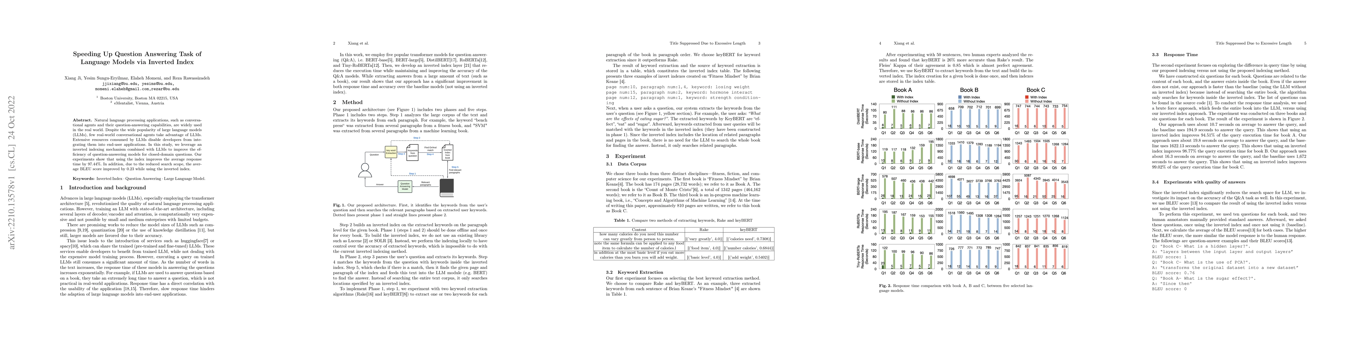 Thumbnail for Speeding Up Question Answering Task of Language Models via Inverted
  Index