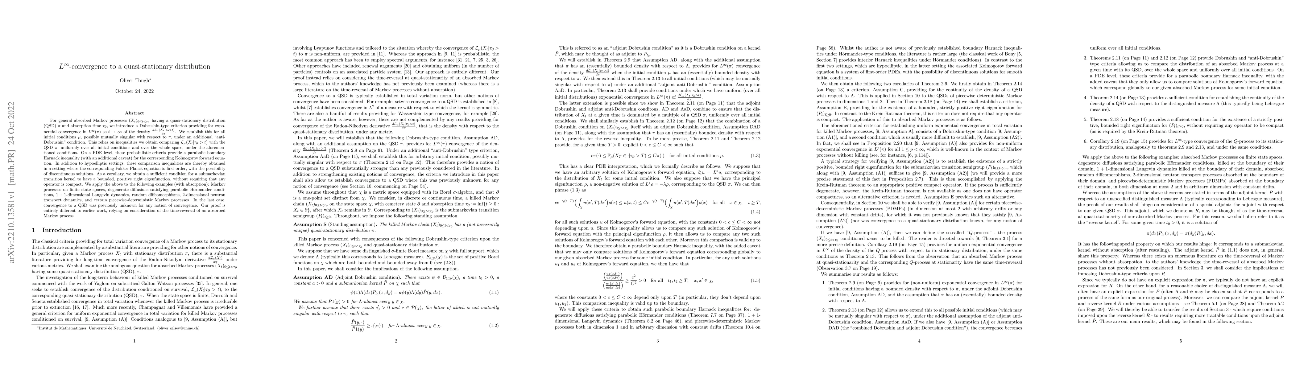 Thumbnail for $L^{\infty}$-convergence to a quasi-stationary distribution