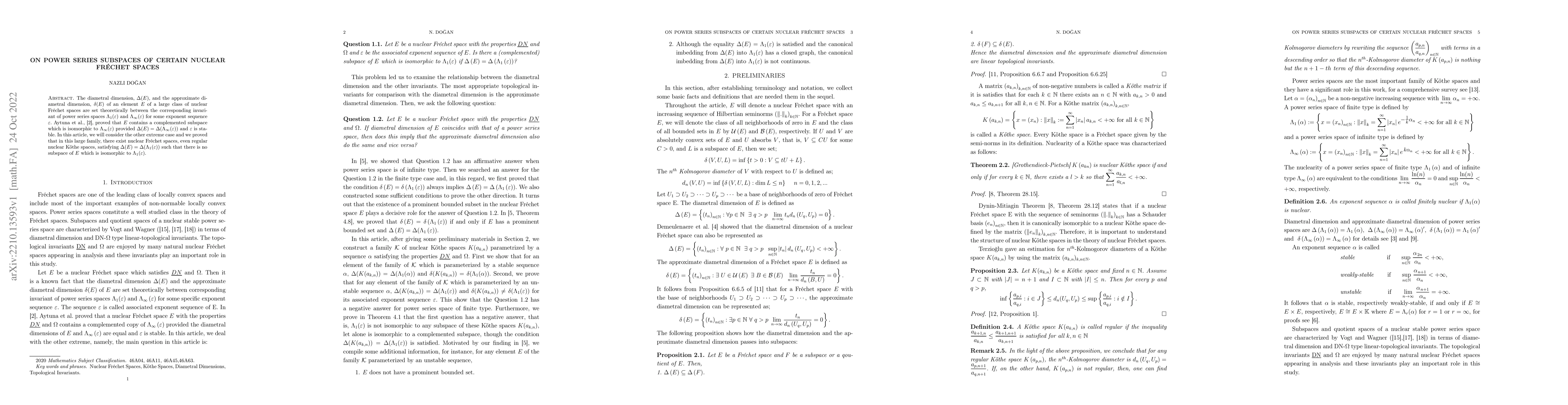 Thumbnail for On Power Series Subspaces of Certain Nuclear Frechet Spaces