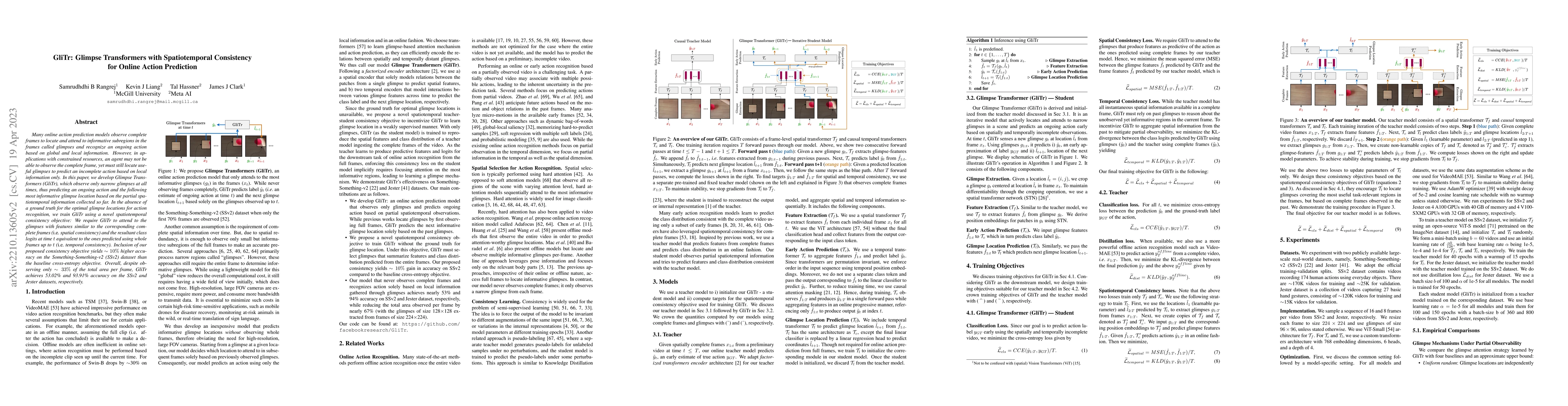 Thumbnail for GliTr: Glimpse Transformers with Spatiotemporal Consistency for Online
  Action Prediction