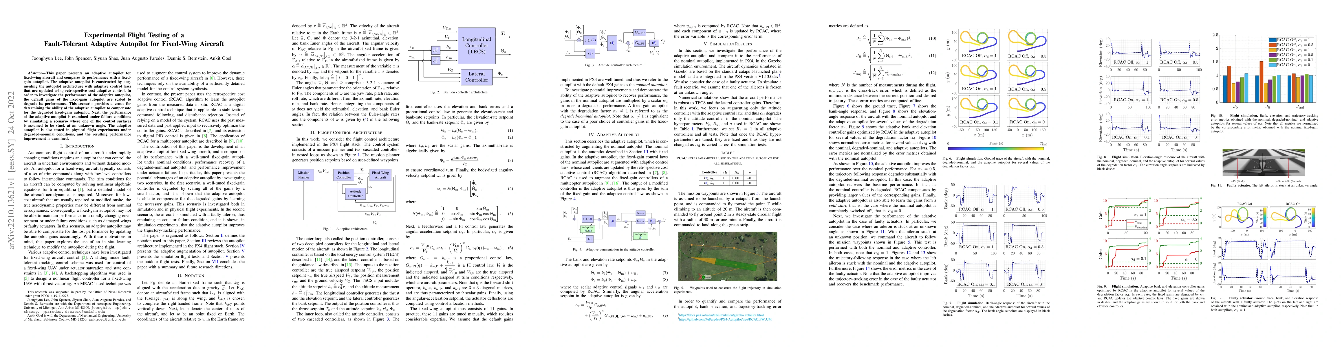 Thumbnail for Experimental Flight Testing of a Fault-Tolerant Adaptive Autopilot for
  Fixed-Wing Aircraft