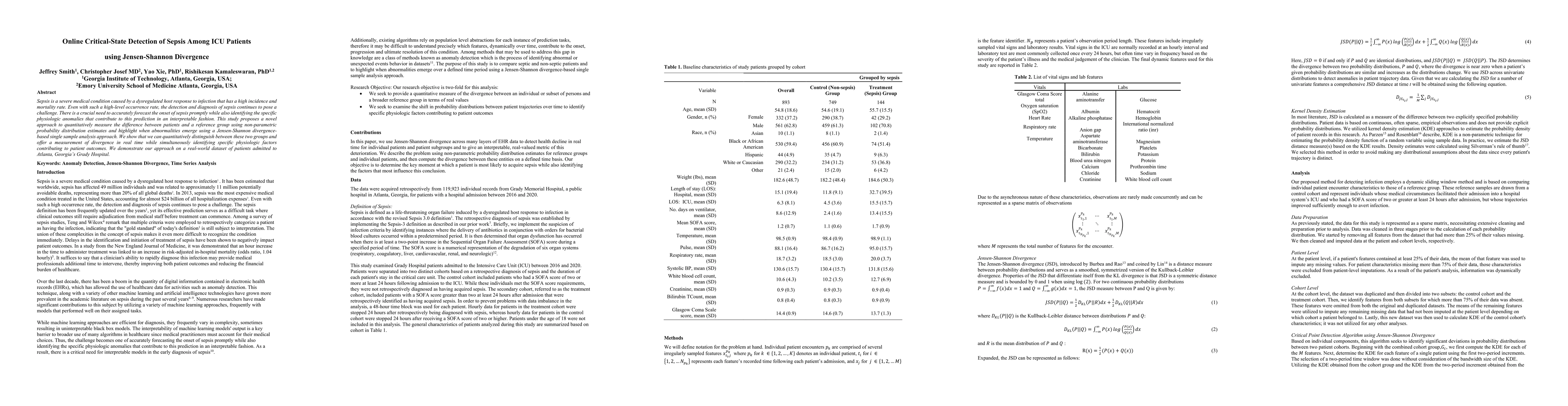 Thumbnail for Online Critical-State Detection of Sepsis Among ICU Patients using
  Jensen-Shannon Divergence