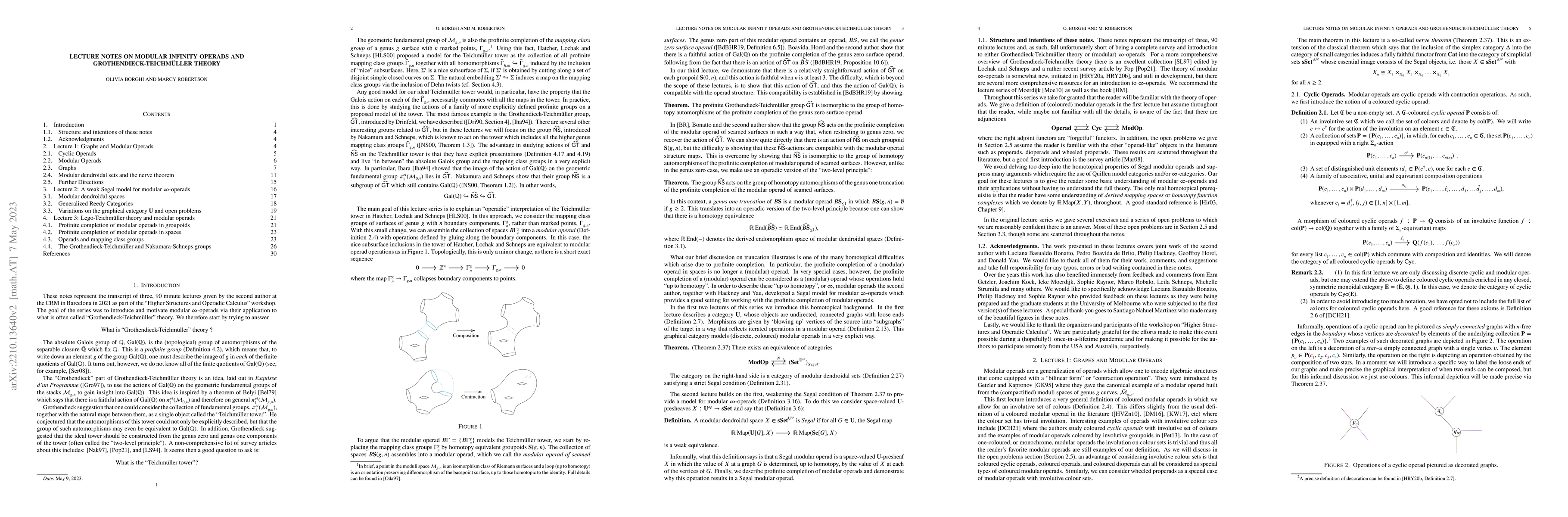 Thumbnail for Lecture Notes on Modular Infinity Operads and Grothendieck-Teichmueller
  Theory