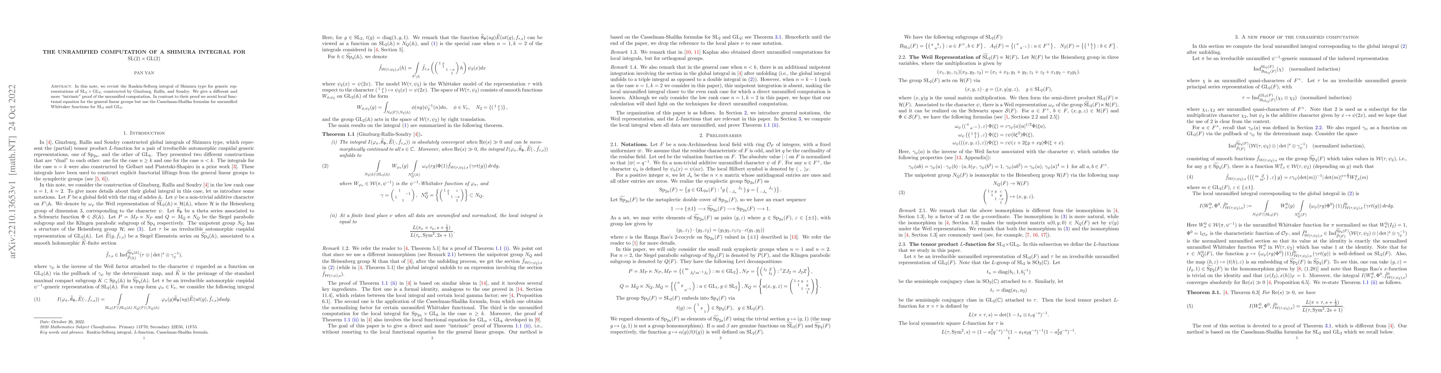 Thumbnail for The unramified computation of a Shimura integral for
  $\mathrm{SL}(2)\times \mathrm{GL}(2)$