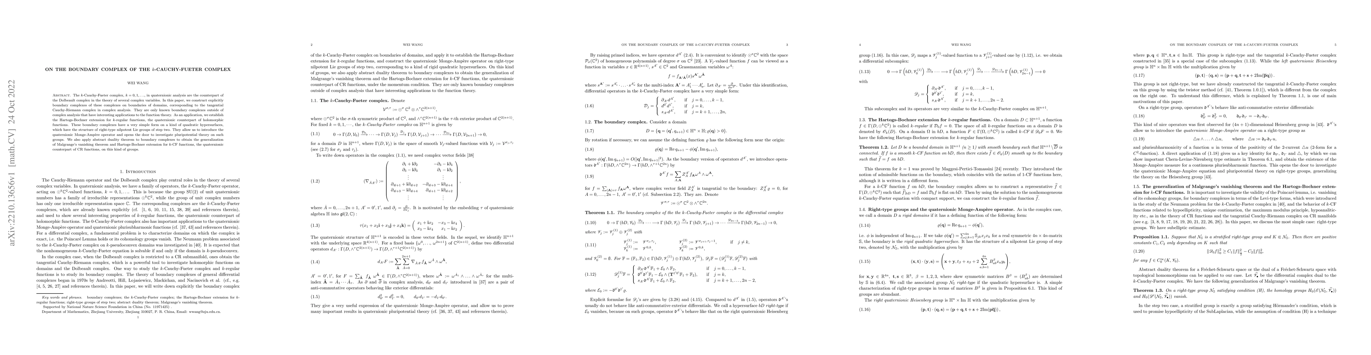 Thumbnail for On the boundary complex of the $k$-Cauchy-Fueter complex