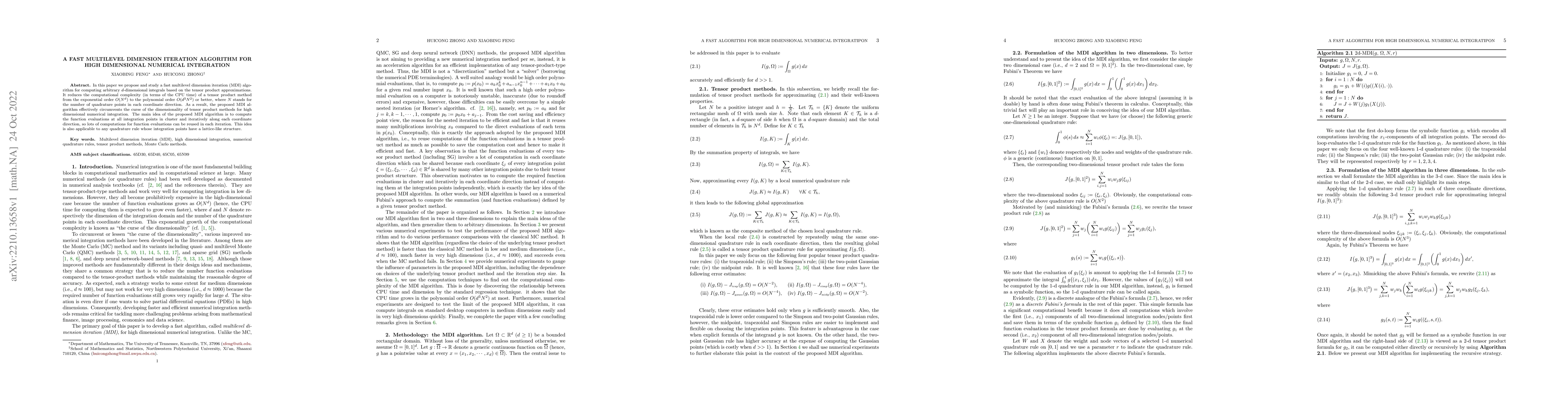 Thumbnail for A fast multilevel dimension iteration algorithm for high dimensional
  numerical integration