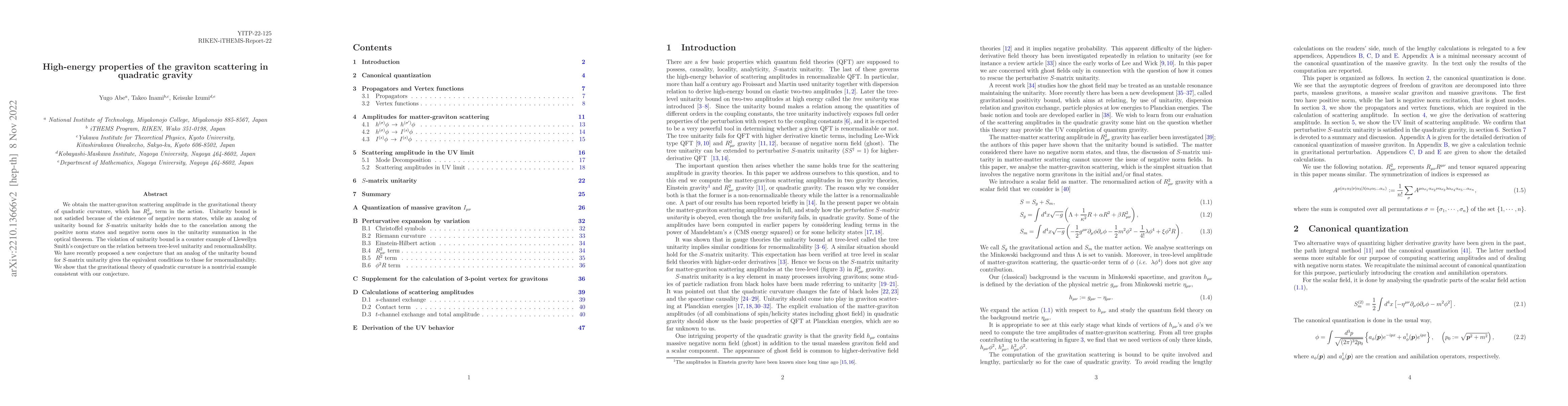 Thumbnail for High-energy properties of the graviton scattering in quadratic gravity