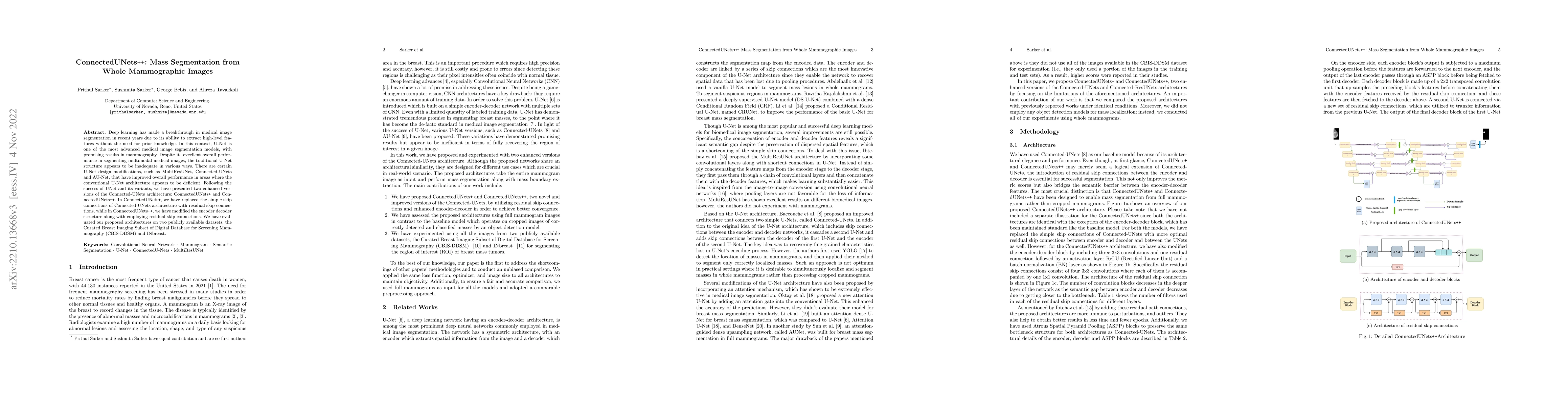 Thumbnail for ConnectedUNets++: Mass Segmentation from Whole Mammographic Images