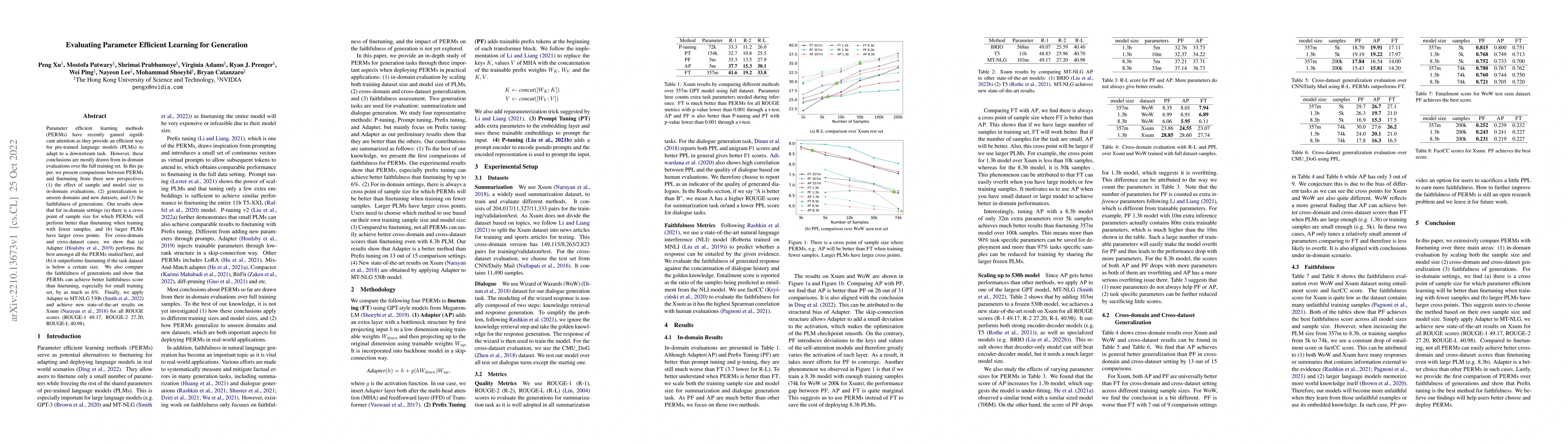 Thumbnail for Evaluating Parameter Efficient Learning for Generation