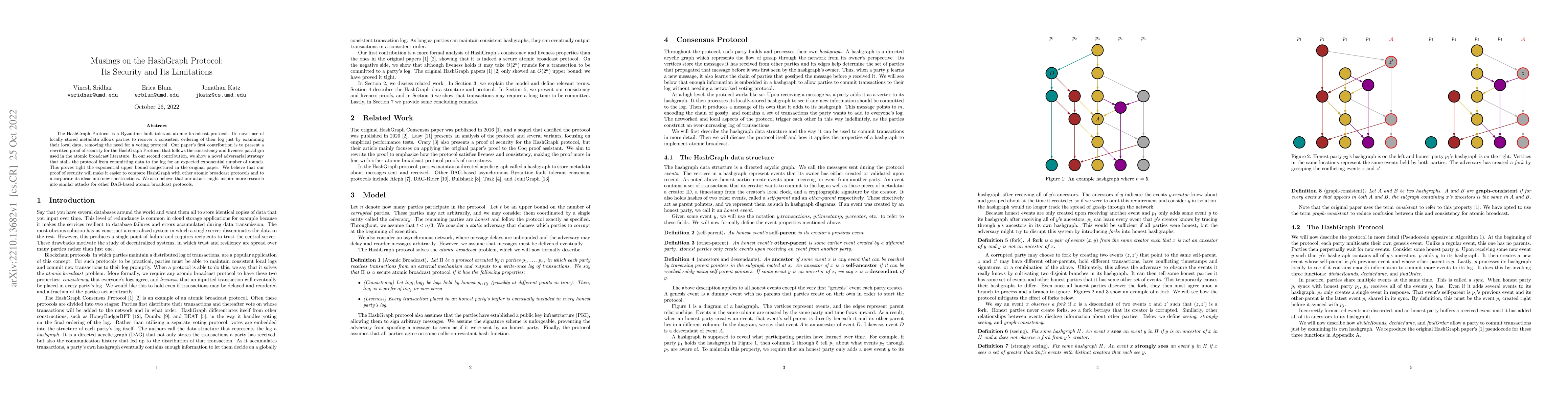 Thumbnail for Musings on the HashGraph Protocol: Its Security and Its Limitations