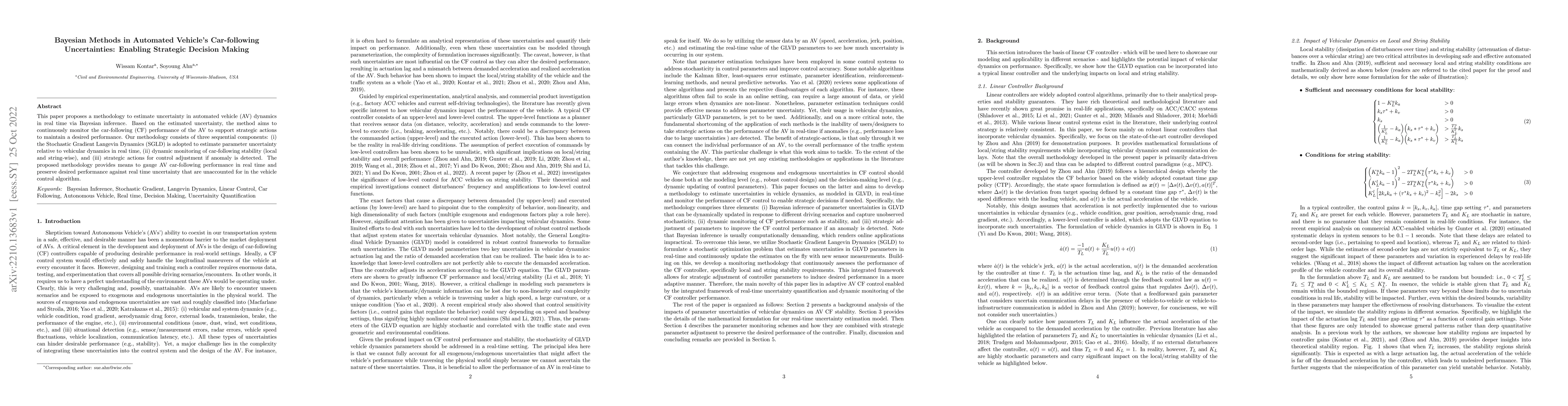 Thumbnail for Bayesian Methods in Automated Vehicle's Car-following Uncertainties:
  Enabling Strategic Decision Making