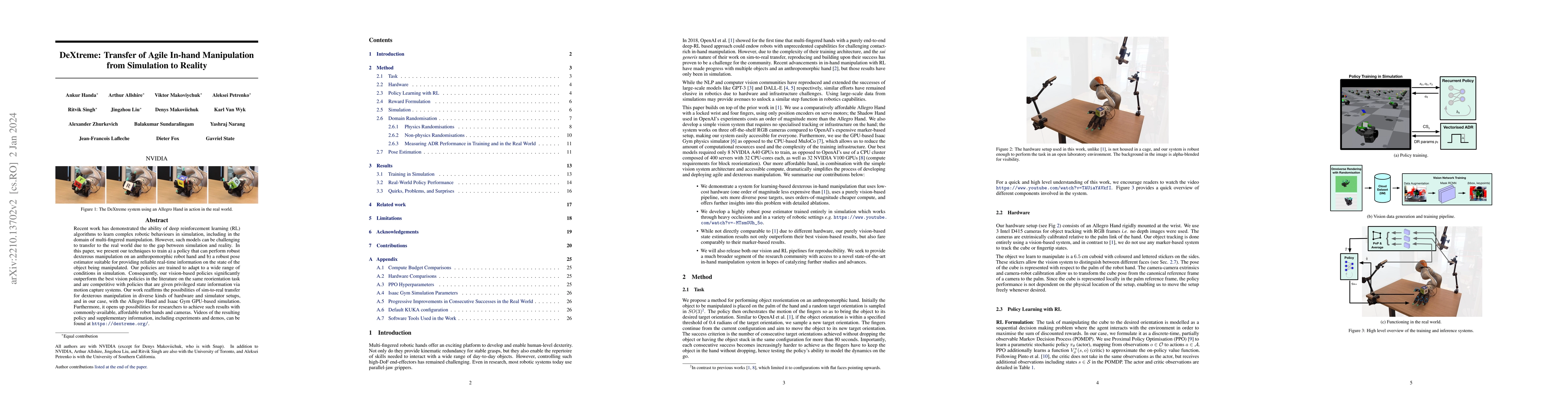 Thumbnail for DeXtreme: Transfer of Agile In-hand Manipulation from Simulation to
  Reality